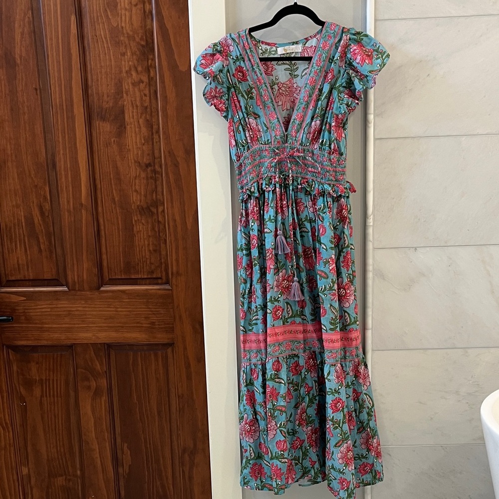 Chic Floral Maxi Dress in Blue and Pink